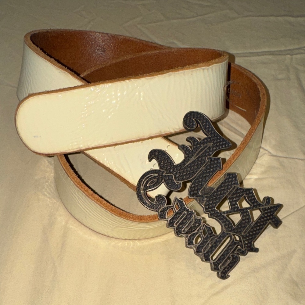 Just Cavalli off white Belt with silver Logo Buckle